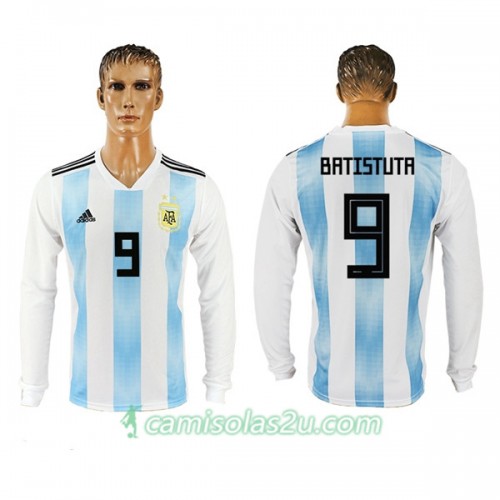 Camisolas de Futebol Argentina Batistuta 9 Equipamento Principal Copa do Mundo 2018 Manga Comprida Camisolas de Futebol Argentina Batistuta 9 Equipamento Principal Copa do Mundo 2018 Manga Comprida